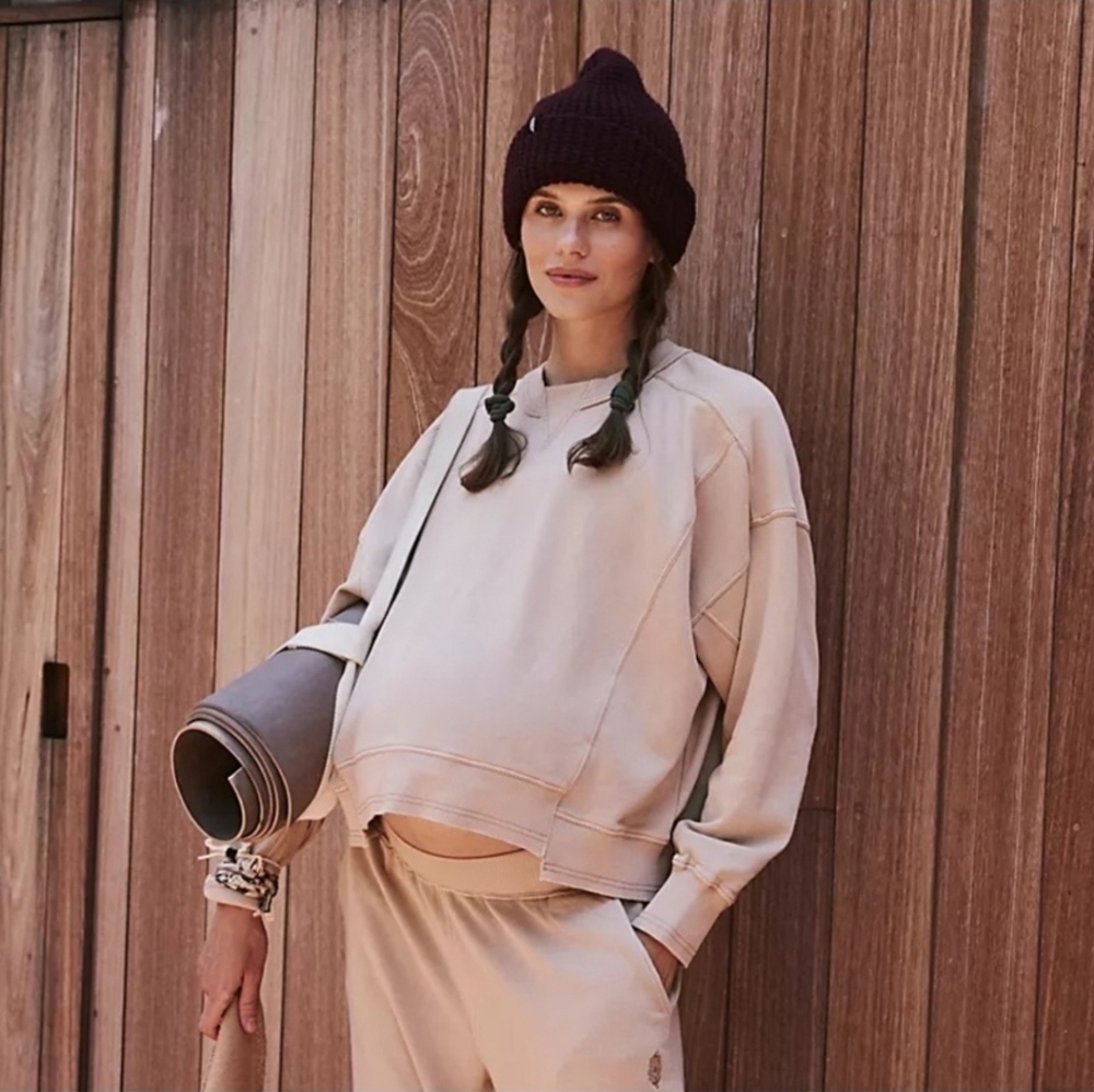 Free People Boxy Cream Crewneck Sweatshirt